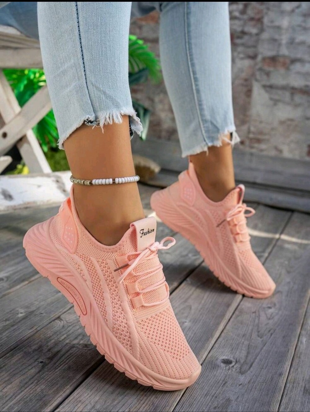Peachy Pink Knit Boost Fashion Sneakers 7.5